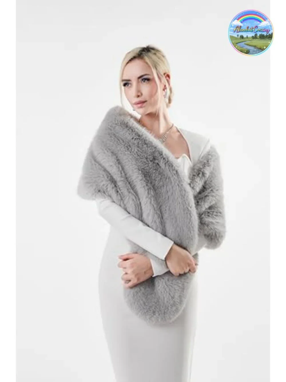 Faux Fur Wrap Cross Shawl Winter Evening Party Cape